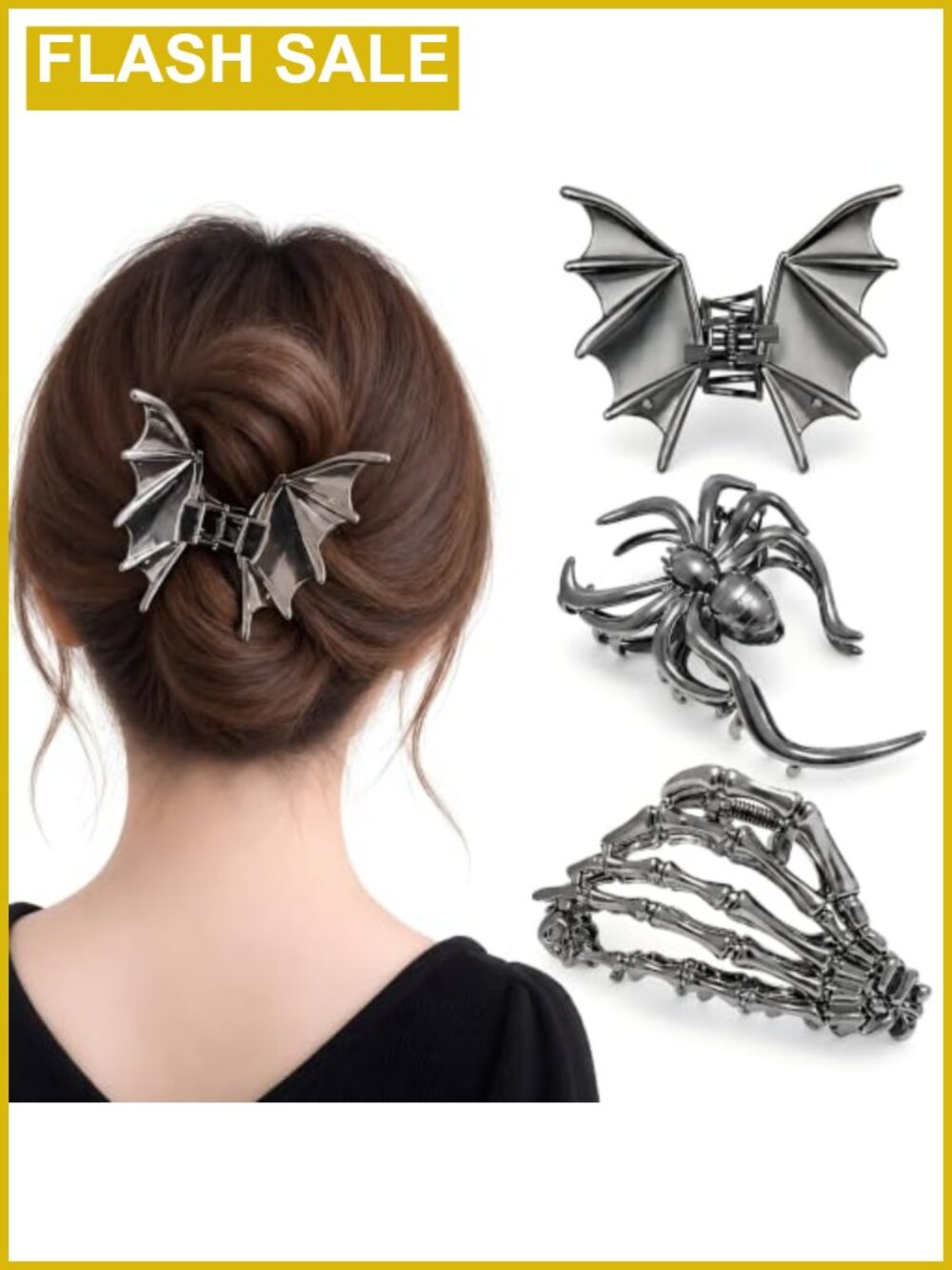Gothic Halloween Hair Clips Set Bat Spider Skeleton Metal Claw Clips